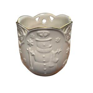 Lenox Merry Lights Snowman Votive Holder With Gold Trim Porcelain Candle Holder